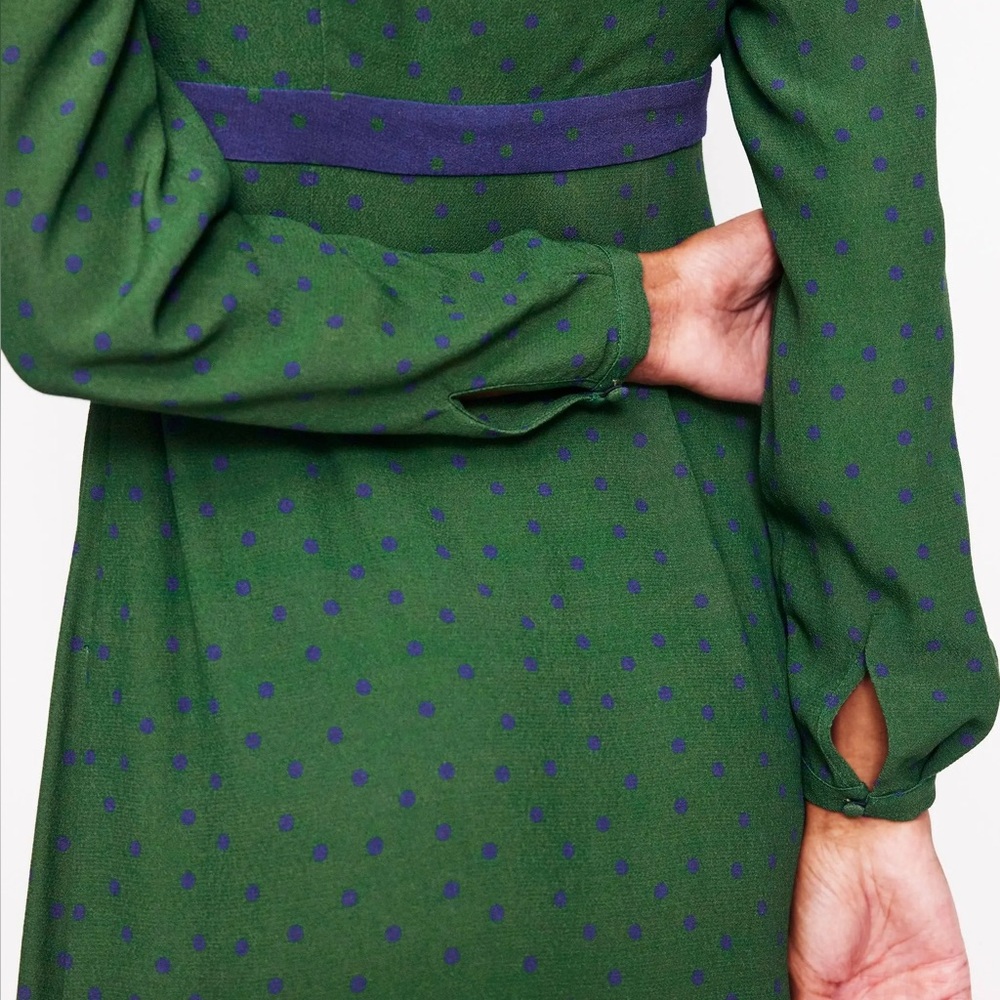 Boden Green Midi Dress with Navy Trim - Picture 6 of 16
